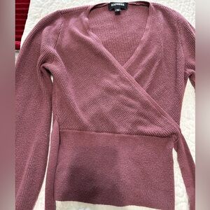 Express Cropped Faux Wrap Tie Long Sleeve Top Sweater